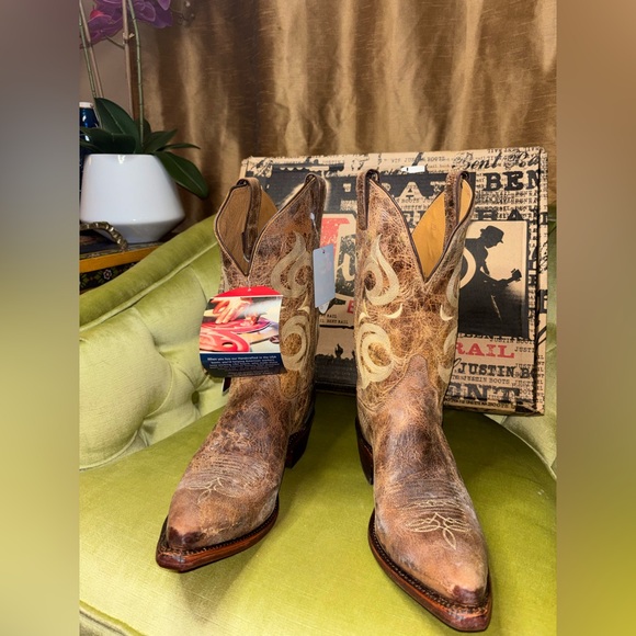 New Mens Primo Distressed Justin BR103 Bent Rail Cowboy Boots Snip Toe Size 12 D - Picture 9 of 11